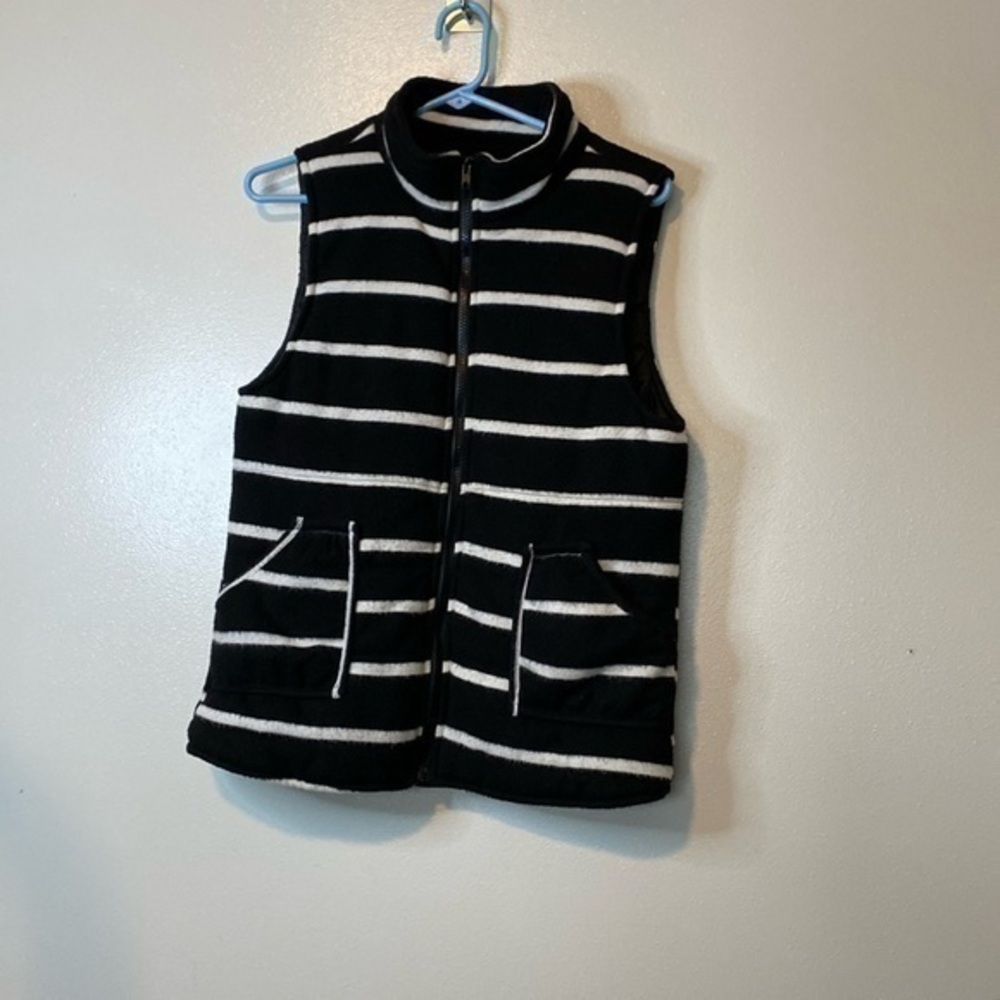 Staccato   Vest Top Sleeveless Black White Stripe Soft Zip up pockets vest